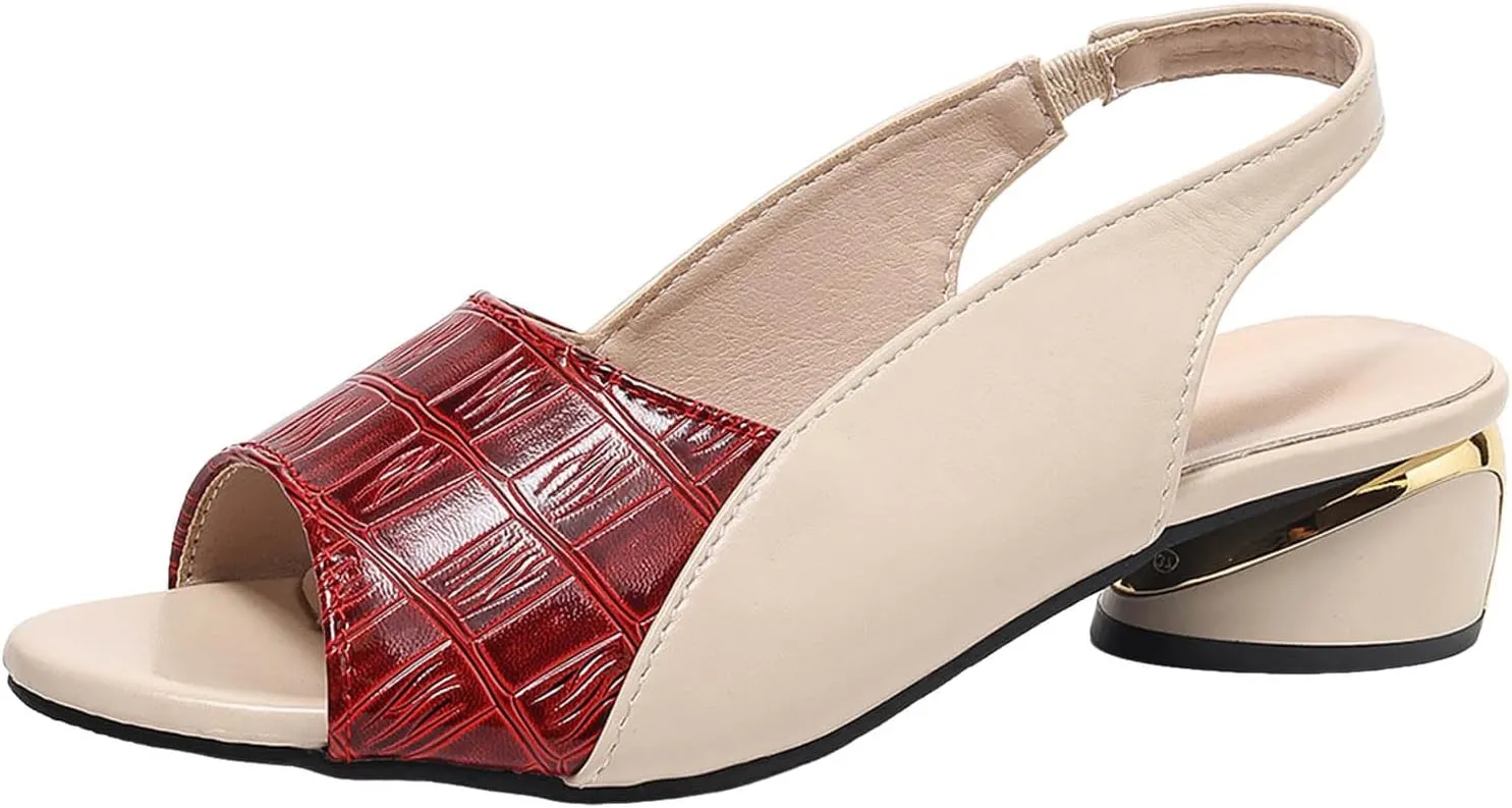 Chunky Heel Fish Mouth Women's Sandals Fashionable Casual Outer Wear Leather Adjustable Strap Slip On Women Dress Shoe