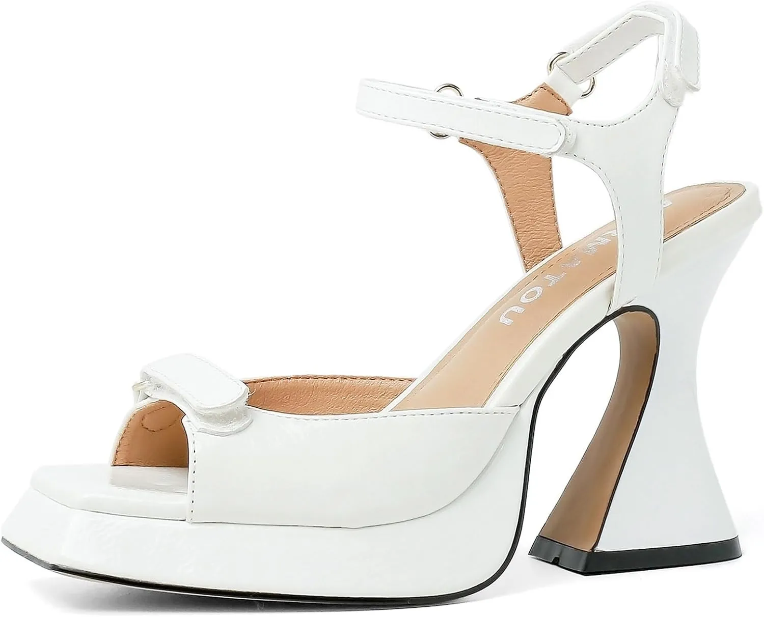 Chunky Platform Heels for Women 4 Inches Heels Sandals for Women Comfy Square Open Toe Block Heeled Sandals Ankle Strap Dress High Heels （ARM01 White 9）