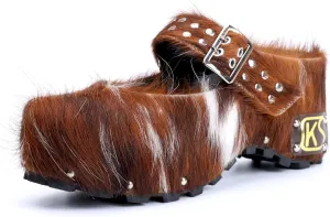 CKS Handmade Women's Mary Jane Platform Studded Clogs with Arch Support for Flat Feet - Rivet-Accented Adjustable Strap, Natural Calf Hair Mules, Leather-Lined Slip-On Vintage Shoes