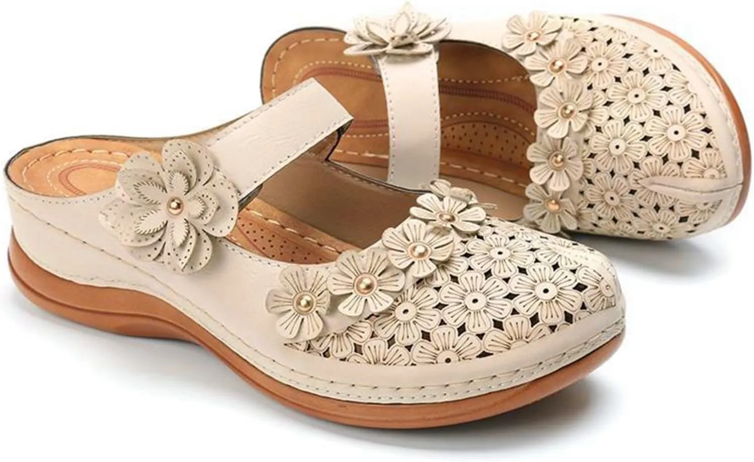 Clogs for Women Mules Shoes Comfortable Dressy Summer Closed Toe Wedge Sandals Fashion Hook and Loop Fastener Slipper Backless Low Wedge Slip On Shoes