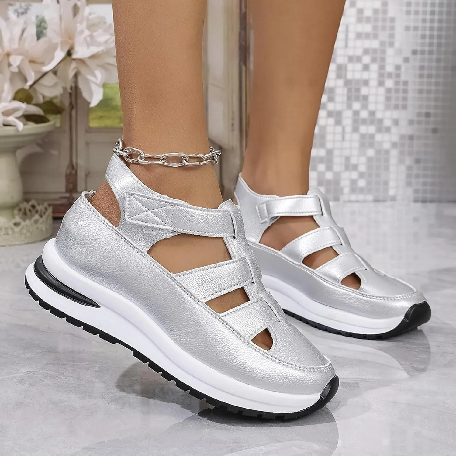 Closed Toe Platform Sandals Women,Wedge Sandals Ankle Buckle Strap Closed Toe Shoes,Hollow Out Retro Arch Support Sandals,Comfortable Summer Wedge Shoes Non-Slip,Walking Beach,Hiking Summer Shoes