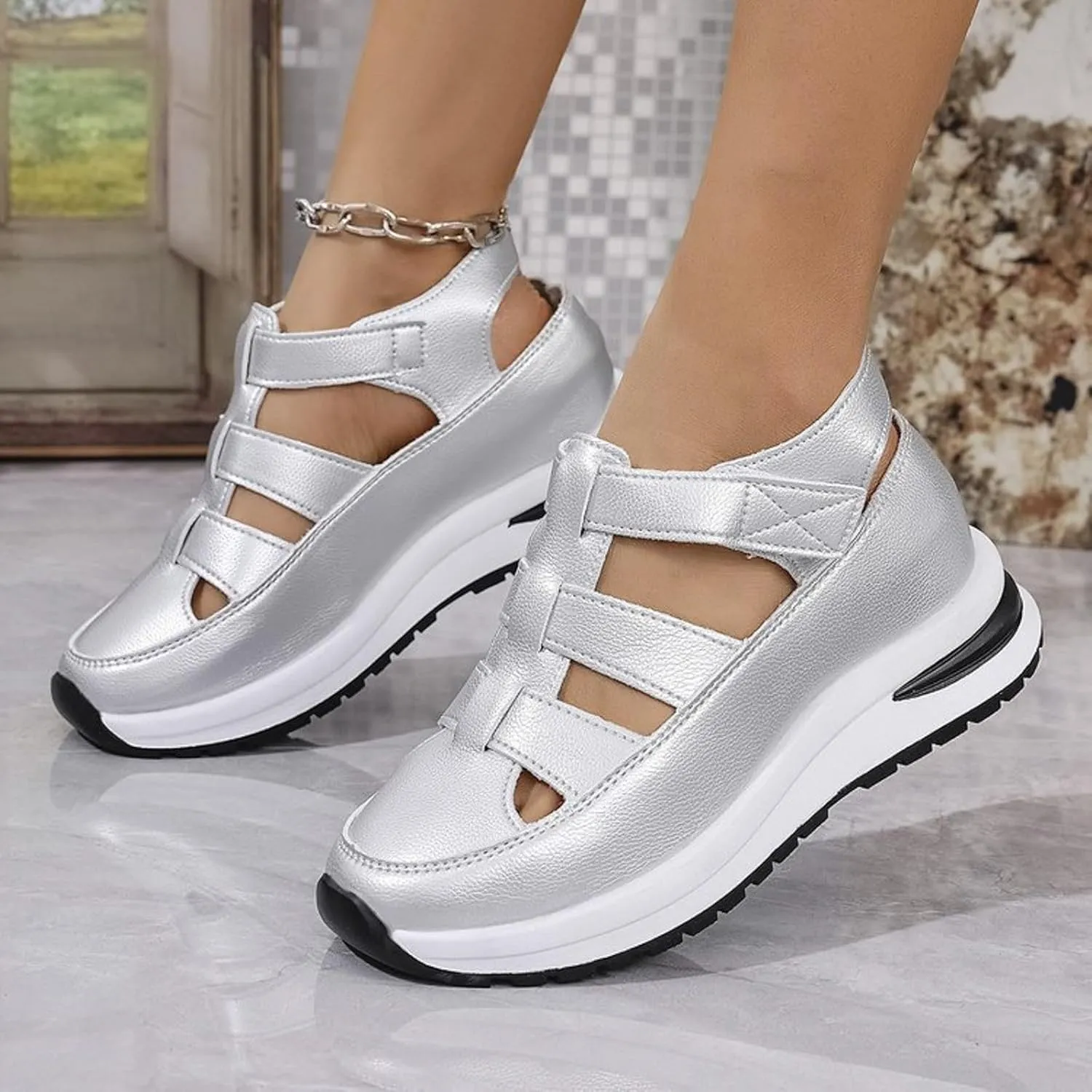 Closed Toe Platform Sandals Women,Wedge Sandals Ankle Buckle Strap Closed Toe Shoes,Hollow Out Retro Arch Support Sandals,Comfortable Summer Wedge Shoes Non-Slip,Walking Beach,Hiking Summer Shoes