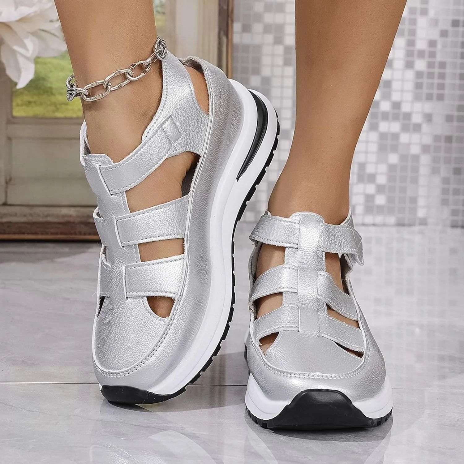 Closed Toe Platform Sandals Women,Wedge Sandals Ankle Buckle Strap Closed Toe Shoes,Hollow Out Retro Arch Support Sandals,Comfortable Summer Wedge Shoes Non-Slip,Walking Beach,Hiking Summer Shoes