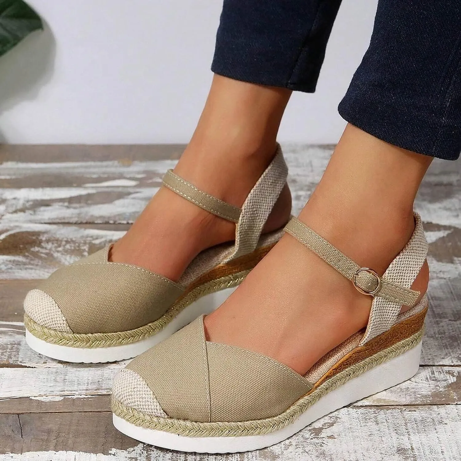 Closed Toe Platform Wedge Sandals Espadrilles Wedges for Women 2025 Dressy Flat Open Toe Comfortable Anti Slip Summer Shoes with Adjustable Buckle Ankle Strap