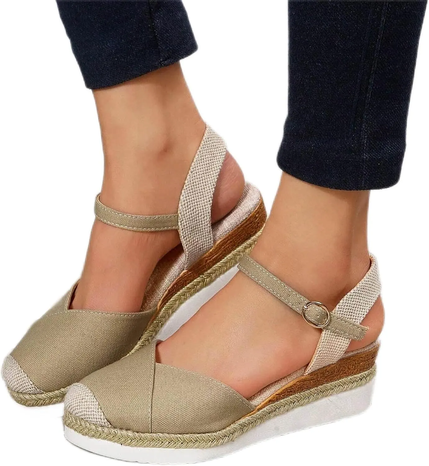 Closed Toe Platform Wedge Sandals Espadrilles Wedges for Women 2025 Dressy Flat Open Toe Comfortable Anti Slip Summer Shoes with Adjustable Buckle Ankle Strap