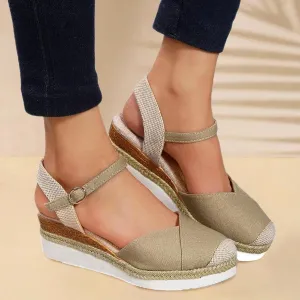 Closed Toe Platform Wedge Sandals Espadrilles Wedges for Women 2025 Dressy Flat Open Toe Comfortable Anti Slip Summer Shoes with Adjustable Buckle Ankle Strap