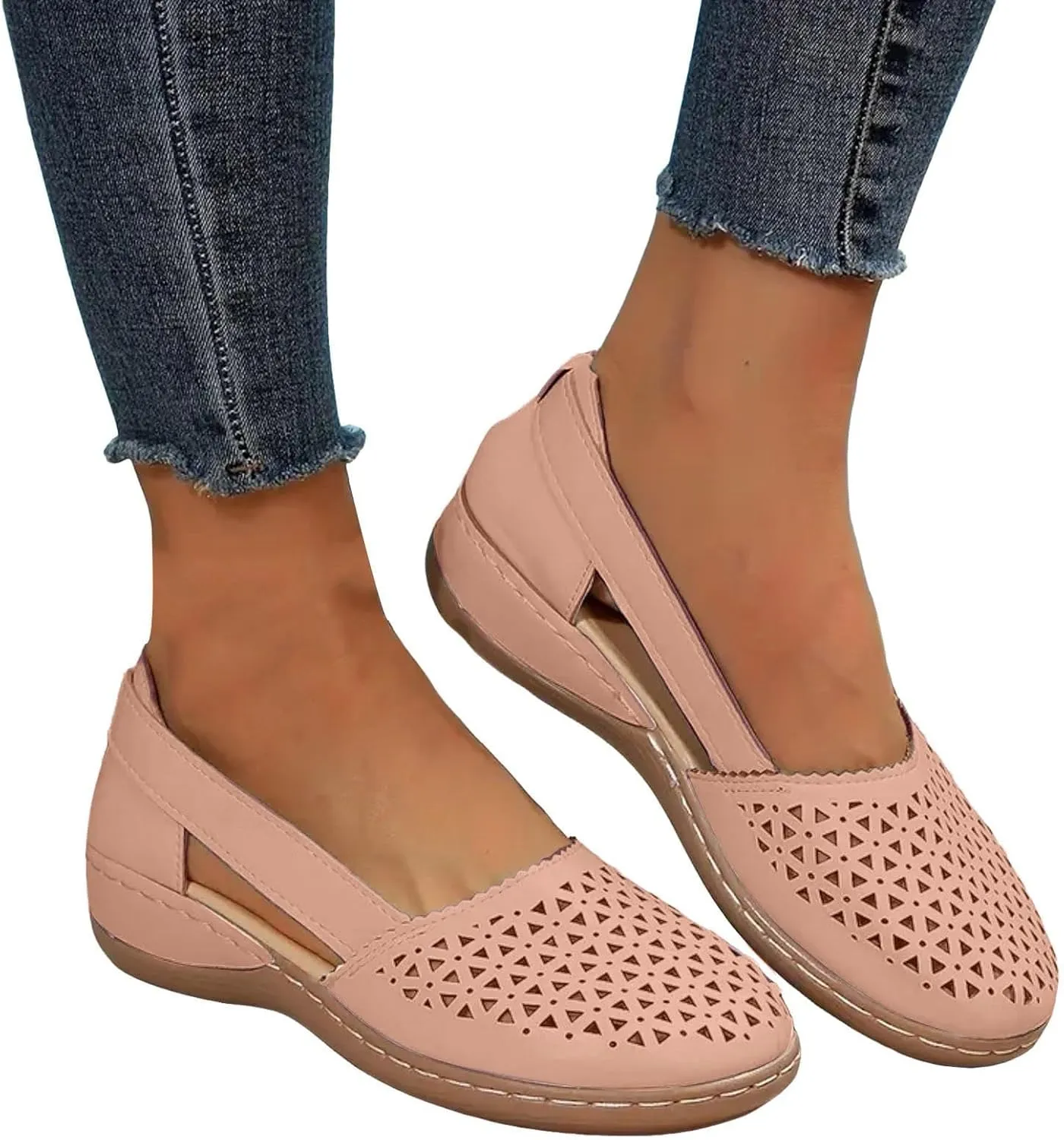 Closed Toe Sandals For Women Dressy Summer 2025,Orthopedic Breathable Soft Sole Loafers Comfort Hollow Flats Casual Sandal Slip-On Comfortable Flat Walking Wide Width Cute Outdoor Shoes