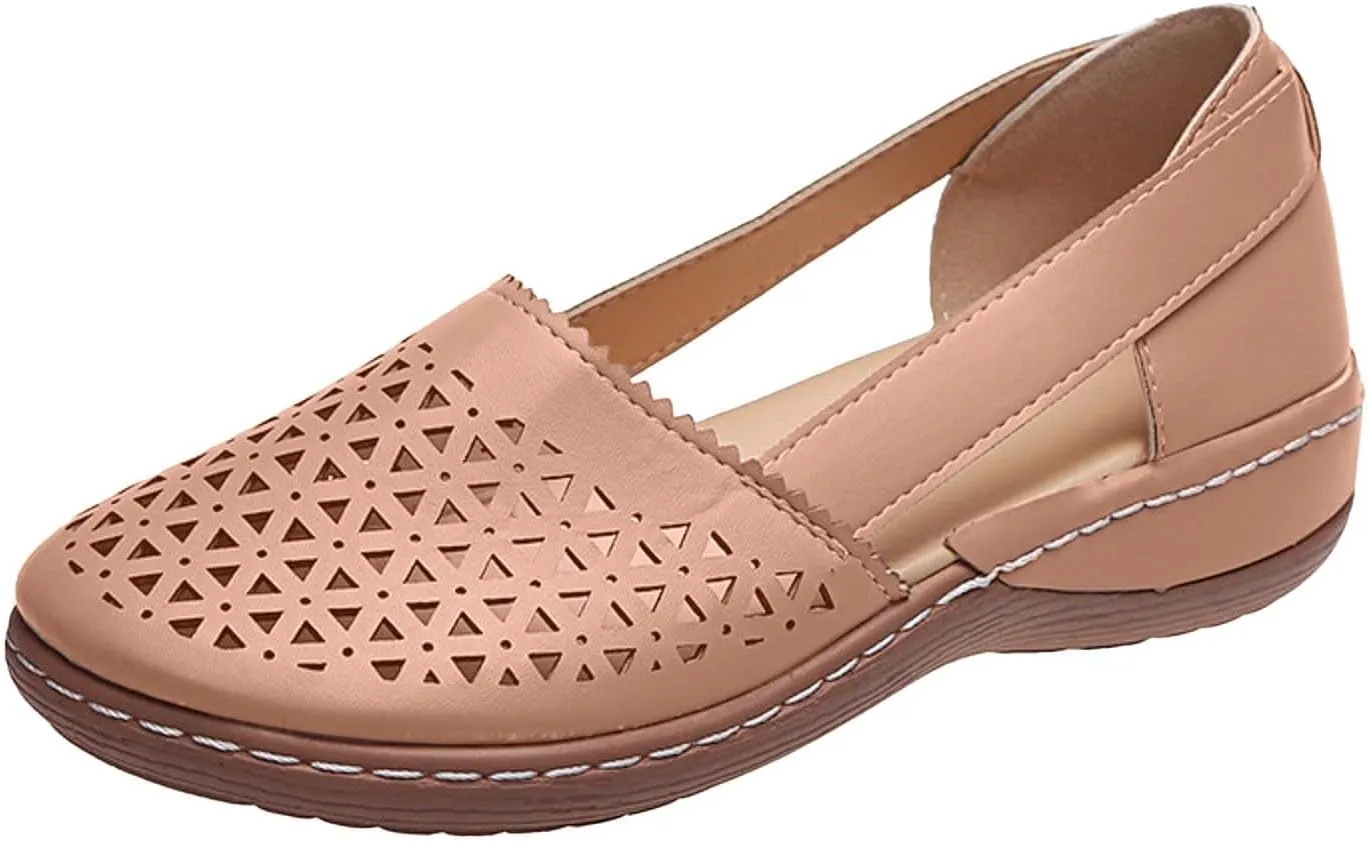 Closed Toe Sandals For Women Dressy Summer 2025,Orthopedic Breathable Soft Sole Loafers Comfort Hollow Flats Casual Sandal Slip-On Comfortable Flat Walking Wide Width Cute Outdoor Shoes