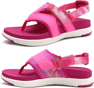 COFACE Flip Flops Sandals for Women Ladies Lightweight Athletic Soft Cushion Walking Sandals Orthotic Orthopedic Thong Sandals With Comfortable Arch Support Outdoor Beach Summer, size 6 Rose Red