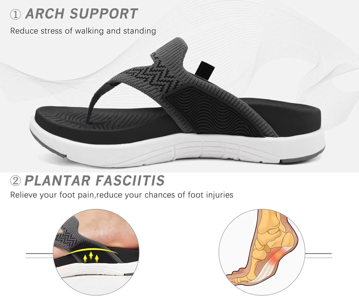 COFACE Womens Fashion Orthotic Flip Flops Recovery Walking Lightweight Athletic Thick Yoga Mat Cushion Thong Sandals With Comfortable Plantar Fasciitis Arch Support