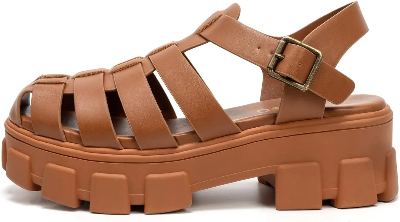 Colgo Womens Platform Wedge Sandals Chunky Block Heeled Adjustable Buckle Fisherman Sandals for Summer