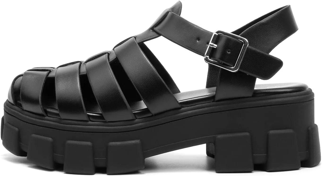 Colgo Womens Platform Wedge Sandals Chunky Block Heeled Adjustable Buckle Fisherman Sandals for Summer
