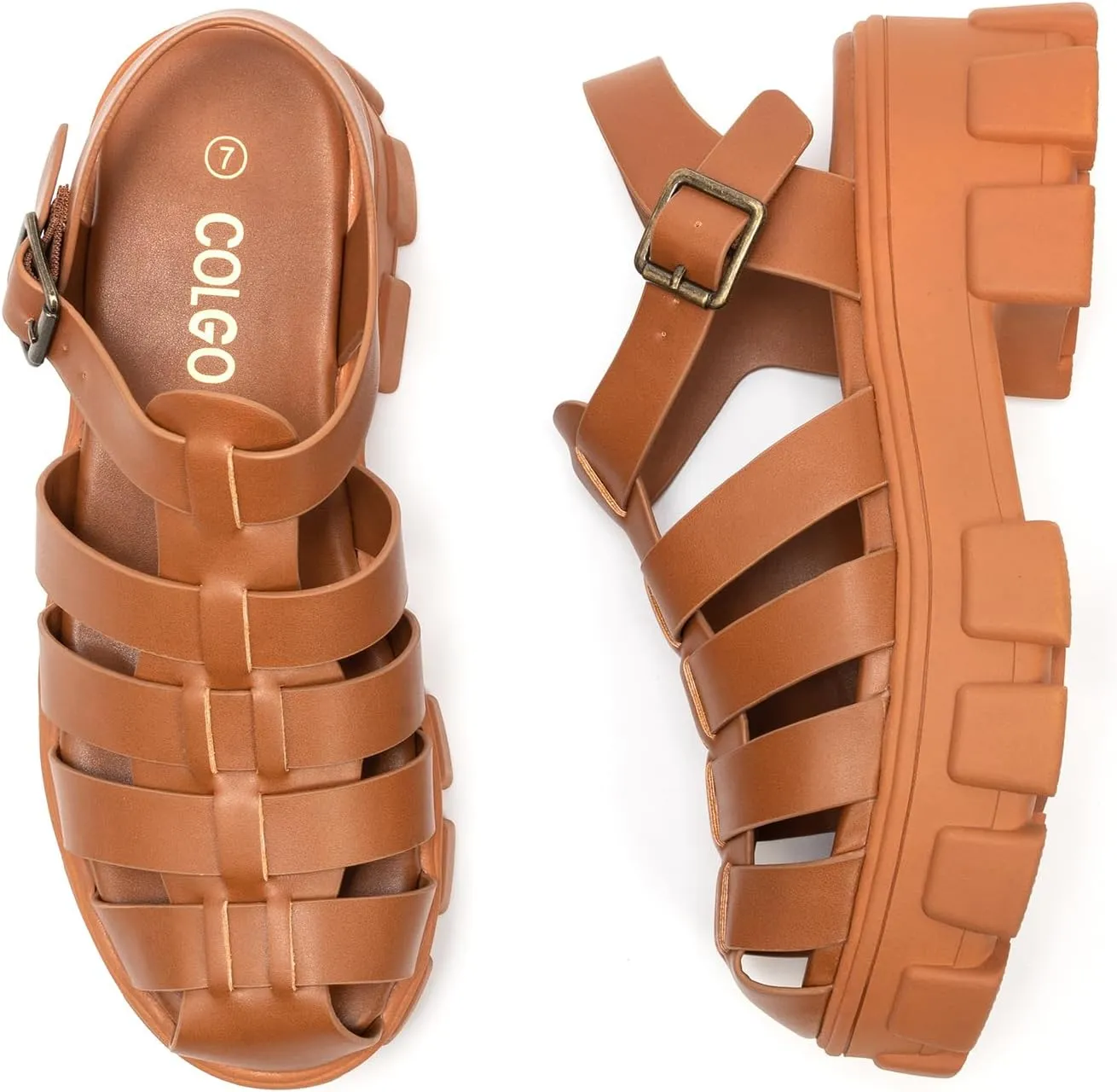 Colgo Womens Platform Wedge Sandals Chunky Block Heeled Adjustable Buckle Fisherman Sandals for Summer