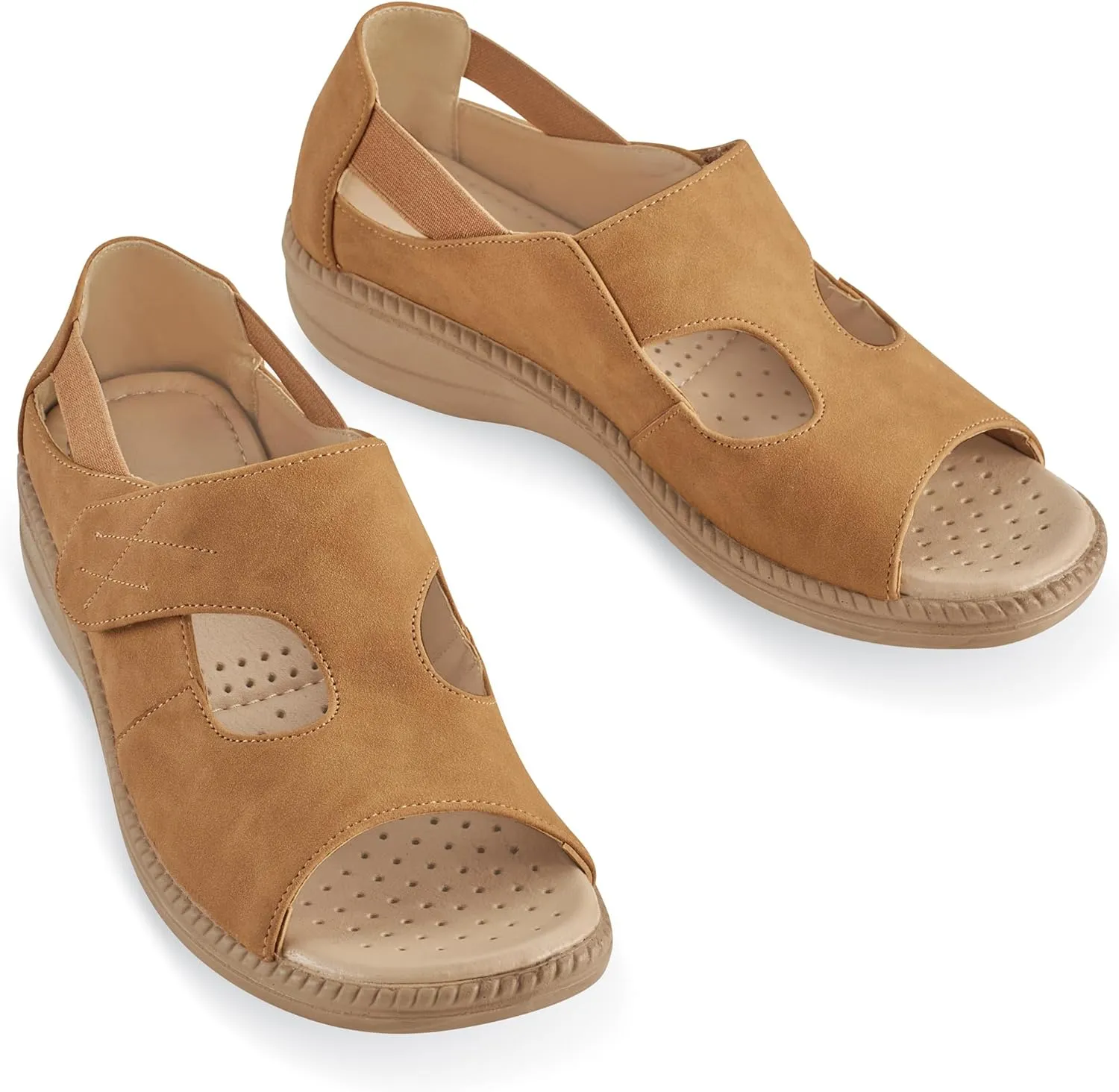 Collections Etc Adjustable Touch Closure Comfort Walking Sandals