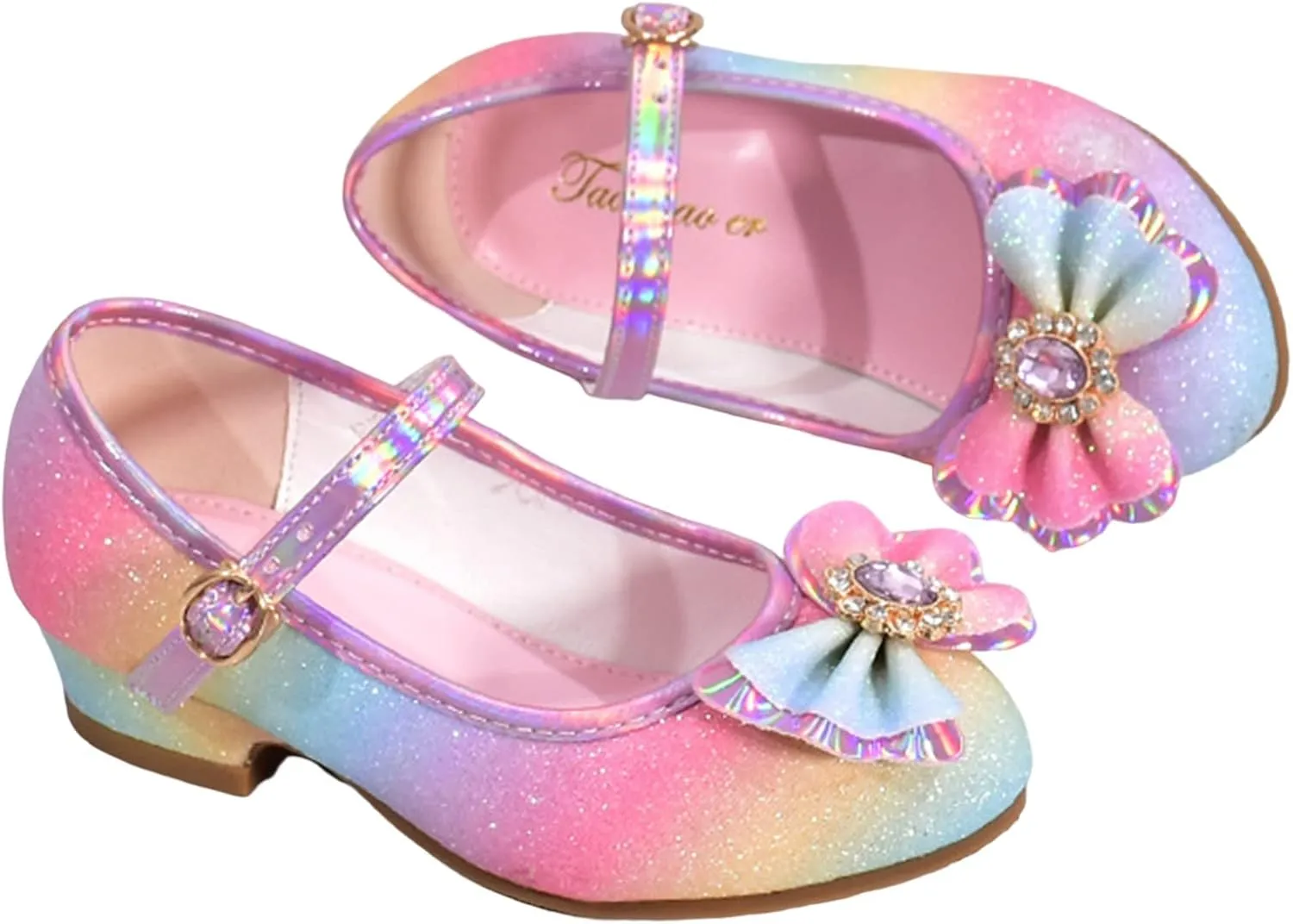 Colorful Bowknot Shiny Dress Shoes for Girls Kids Sparkly Ballet Flats Rainbow Girls Cute Dress Sandals for Party