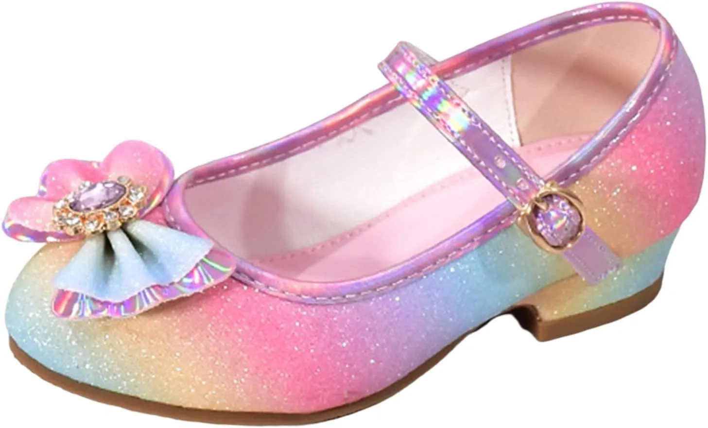 Colorful Bowknot Shiny Dress Shoes for Girls Kids Sparkly Ballet Flats Rainbow Girls Cute Dress Sandals for Party