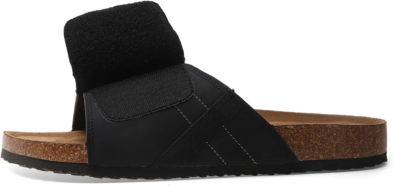 Comfort Slides Sandals, Cork Footbed, Adjustable Velcro Strap, Brown