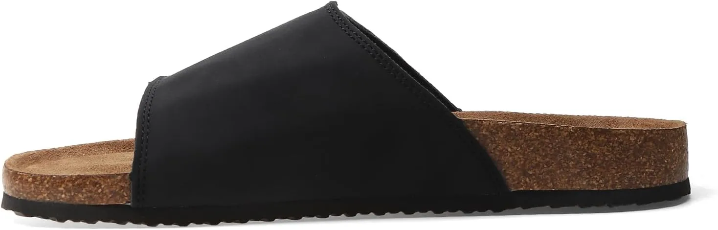 Comfort Slides Sandals, Cork Footbed, Adjustable Velcro Strap, Brown