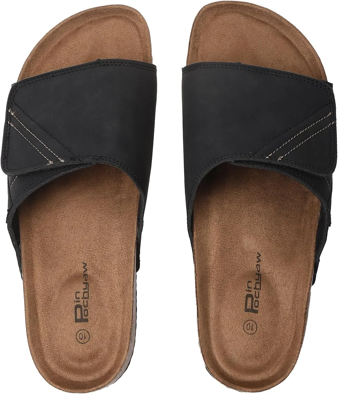 Comfort Slides Sandals, Cork Footbed, Adjustable Velcro Strap, Brown
