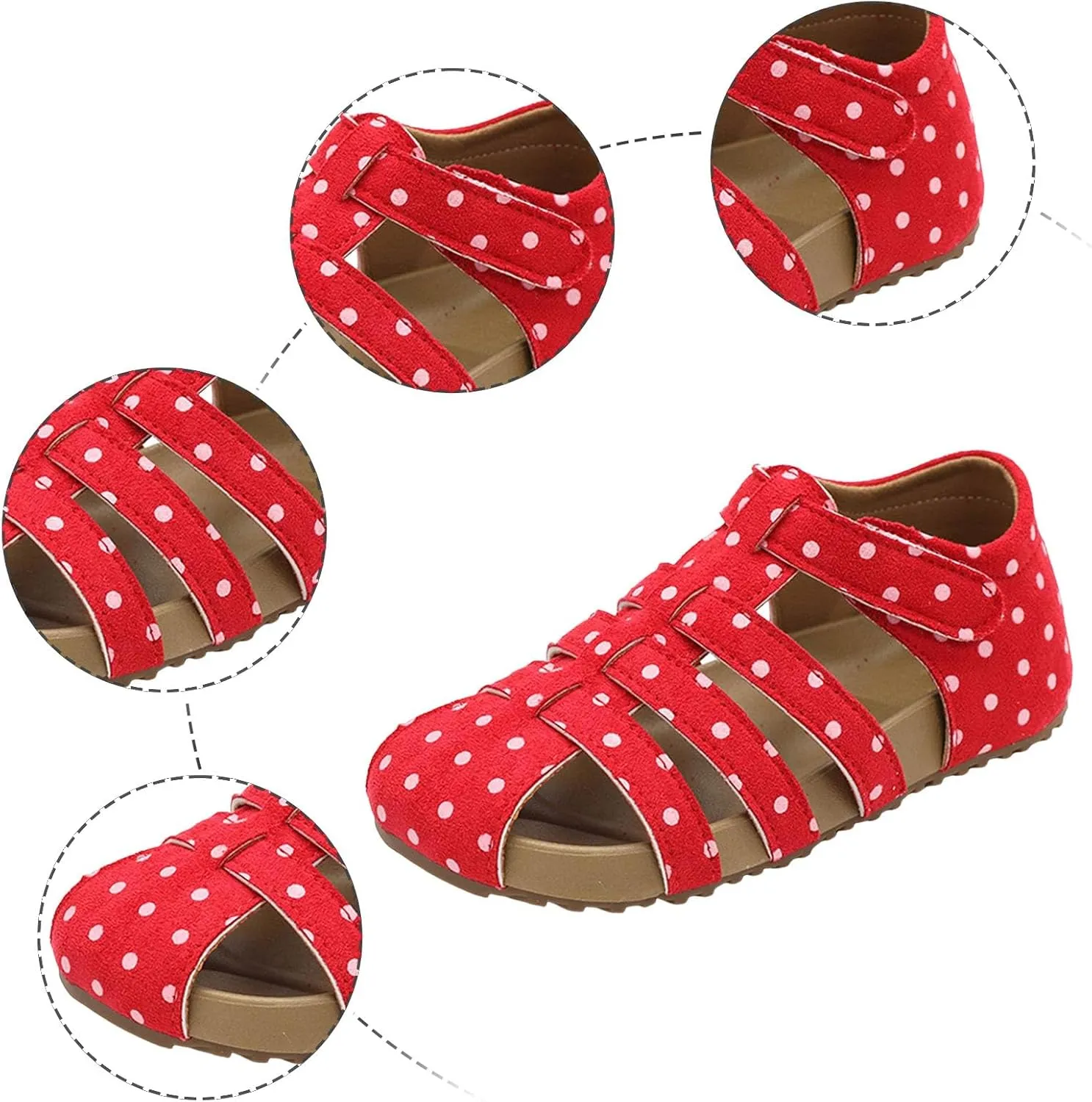 Comfortable Slip-On Kids Sandals Girls Polka Dot Sandals Children's Hollow Breathable Closed Toe Beach Shoes Girls Shoes Fisherman Water Beach Flat