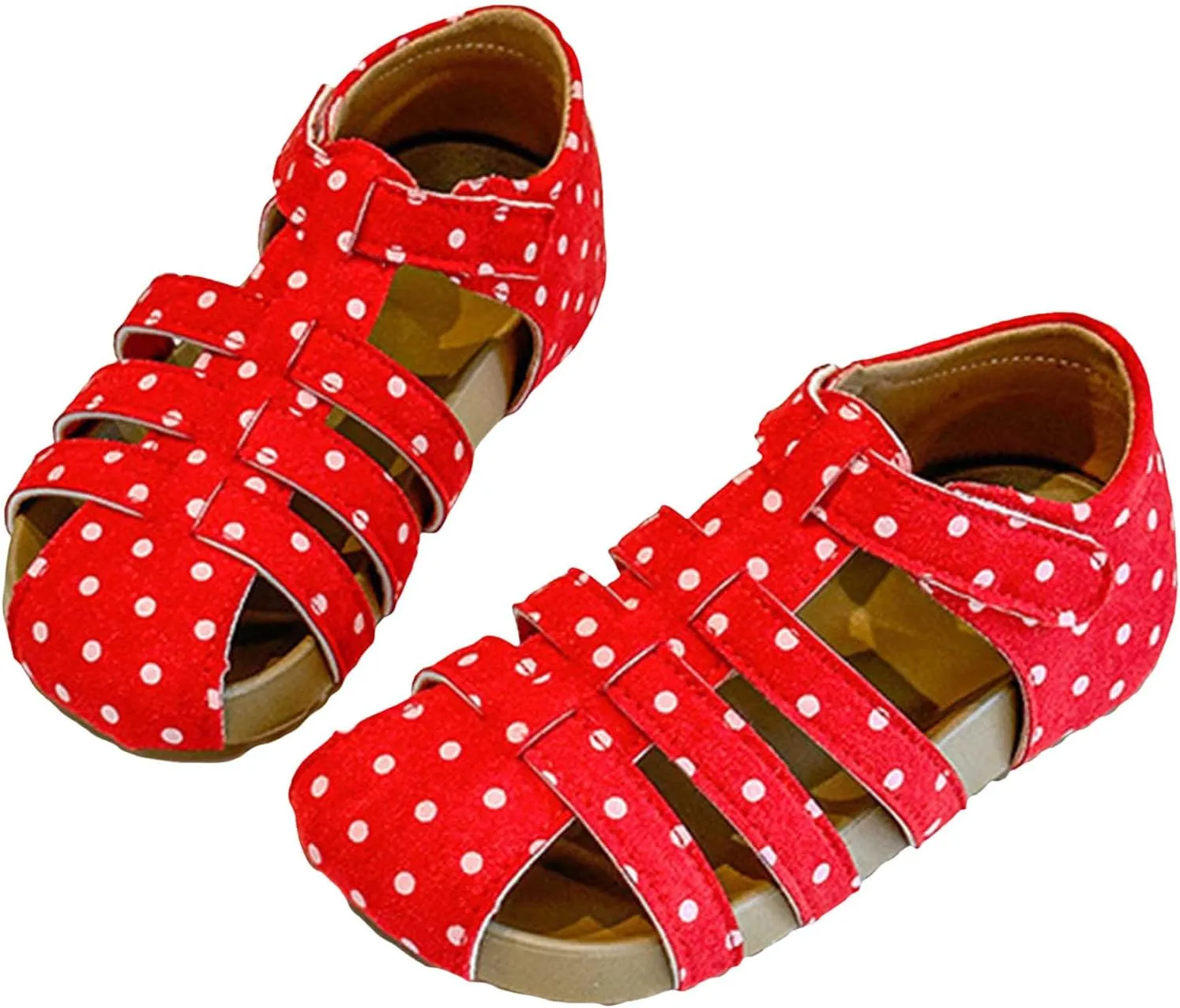 Comfortable Slip-On Kids Sandals Girls Polka Dot Sandals Children's Hollow Breathable Closed Toe Beach Shoes Girls Shoes Fisherman Water Beach Flat