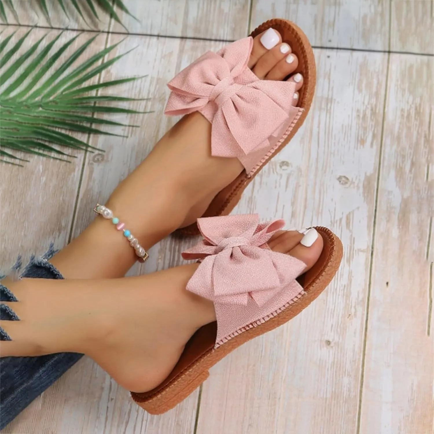 Comfy Espadrilles Flat Sandals for Women 2025 Wide Width Clip Toe Slip On Bow Strap Slides Summer Comfortable Non-Slip Cushion Footbed Casual Beach Dressy Shoes for Daily Wear Outdoor Indoor