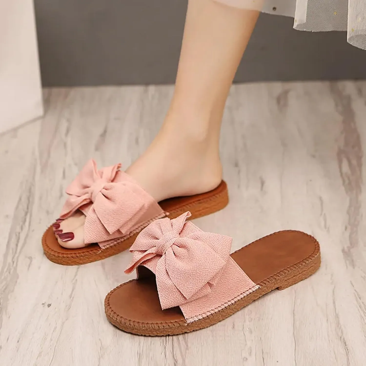 Comfy Espadrilles Flat Sandals for Women 2025 Wide Width Clip Toe Slip On Bow Strap Slides Summer Comfortable Non-Slip Cushion Footbed Casual Beach Dressy Shoes for Daily Wear Outdoor Indoor