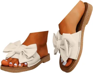 Comfy Espadrilles Flat Sandals for Women 2025 Wide Width Clip Toe Slip On Bow Strap Slides Summer Comfortable Non-Slip Cushion Footbed Casual Beach Dressy Shoes for Daily Wear Outdoor Indoor