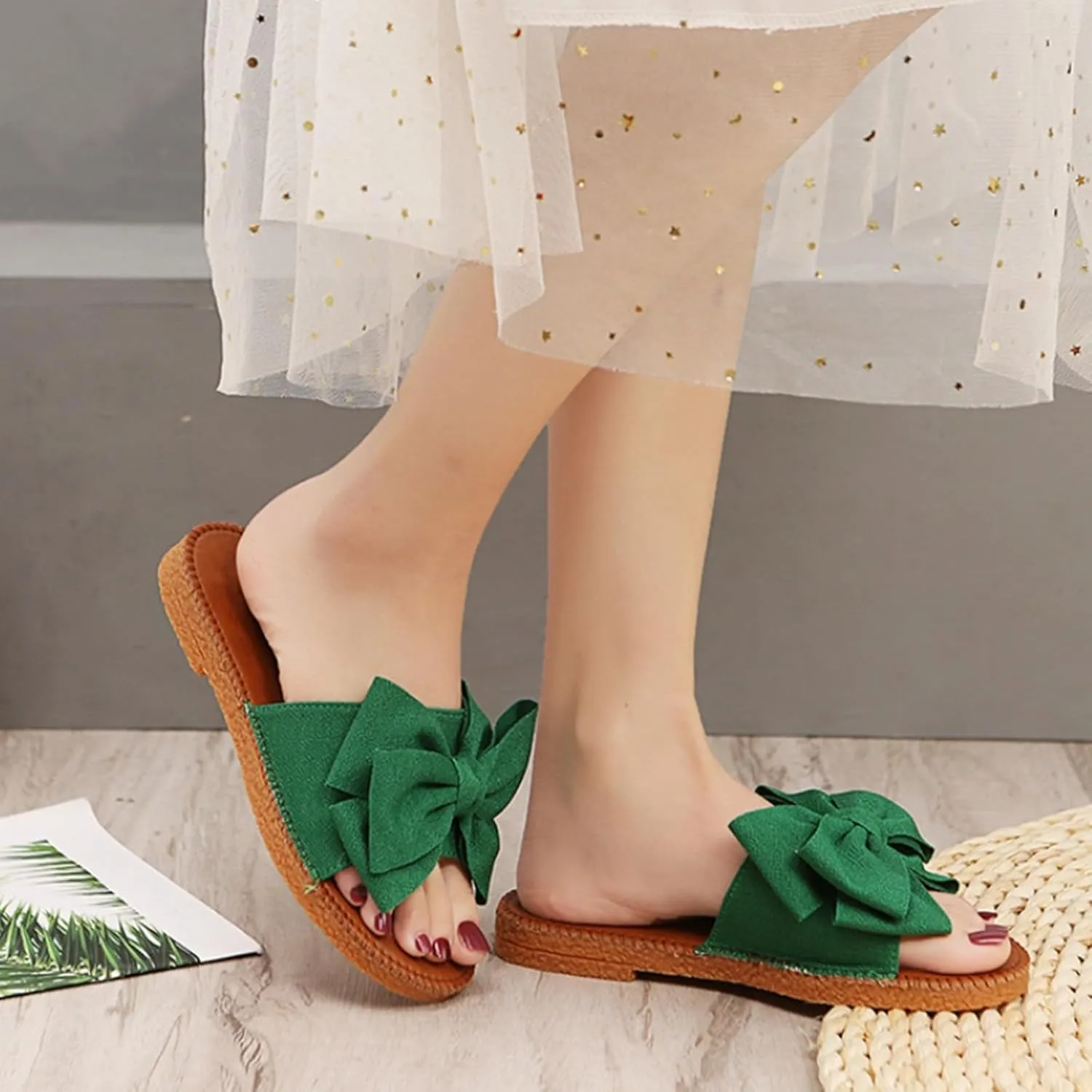 Comfy Espadrilles Flat Sandals for Women 2025 Wide Width Clip Toe Slip On Bow Strap Slides Summer Comfortable Non-Slip Cushion Footbed Casual Beach Dressy Shoes for Daily Wear Outdoor Indoor