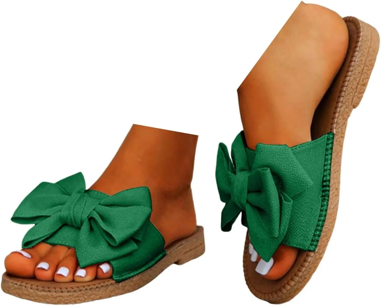 Comfy Espadrilles Flat Sandals for Women 2025 Wide Width Clip Toe Slip On Bow Strap Slides Summer Comfortable Non-Slip Cushion Footbed Casual Beach Dressy Shoes for Daily Wear Outdoor Indoor