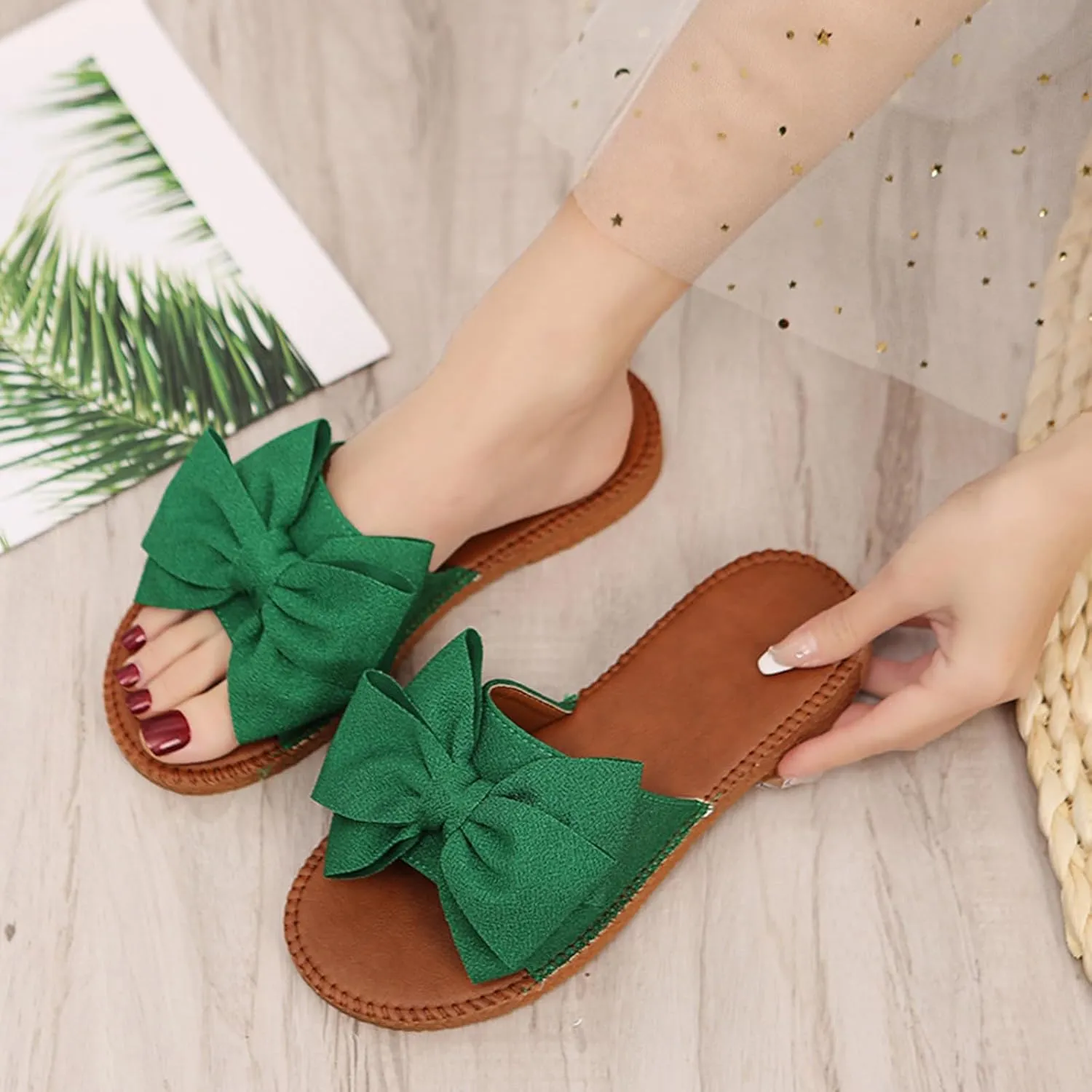 Comfy Espadrilles Flat Sandals for Women 2025 Wide Width Clip Toe Slip On Bow Strap Slides Summer Comfortable Non-Slip Cushion Footbed Casual Beach Dressy Shoes for Daily Wear Outdoor Indoor