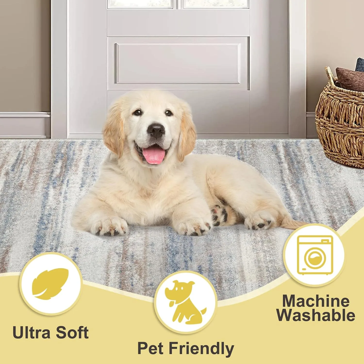 COMSLE Door Mat, Front Door Rug Indoor for Entrance Faux Wool Absorbent Non Slip Modern Throw Rug for Entryway Hallway Muddy Paws - Pet Friendly, 32x48 Inches,Gray Brown Machine Washable