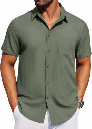 COOFANDY Men's Short Sleeve Button Down Shirt Casual Untucked Dress Shirt Stretch Denim Shirt