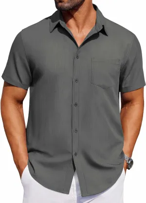 COOFANDY Men's Short Sleeve Button Down Shirt Casual Untucked Dress Shirt Stretch Denim Shirt