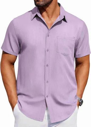 COOFANDY Men's Short Sleeve Button Down Shirt Casual Untucked Dress Shirt Stretch Denim Shirt