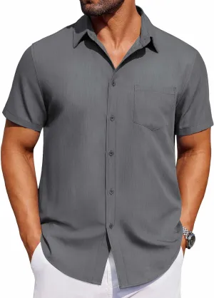 COOFANDY Men's Short Sleeve Button Down Shirt Casual Untucked Dress Shirt Stretch Denim Shirt
