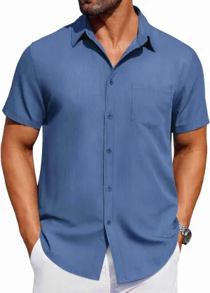 COOFANDY Men's Short Sleeve Button Down Shirt Casual Untucked Dress Shirt Stretch Denim Shirt