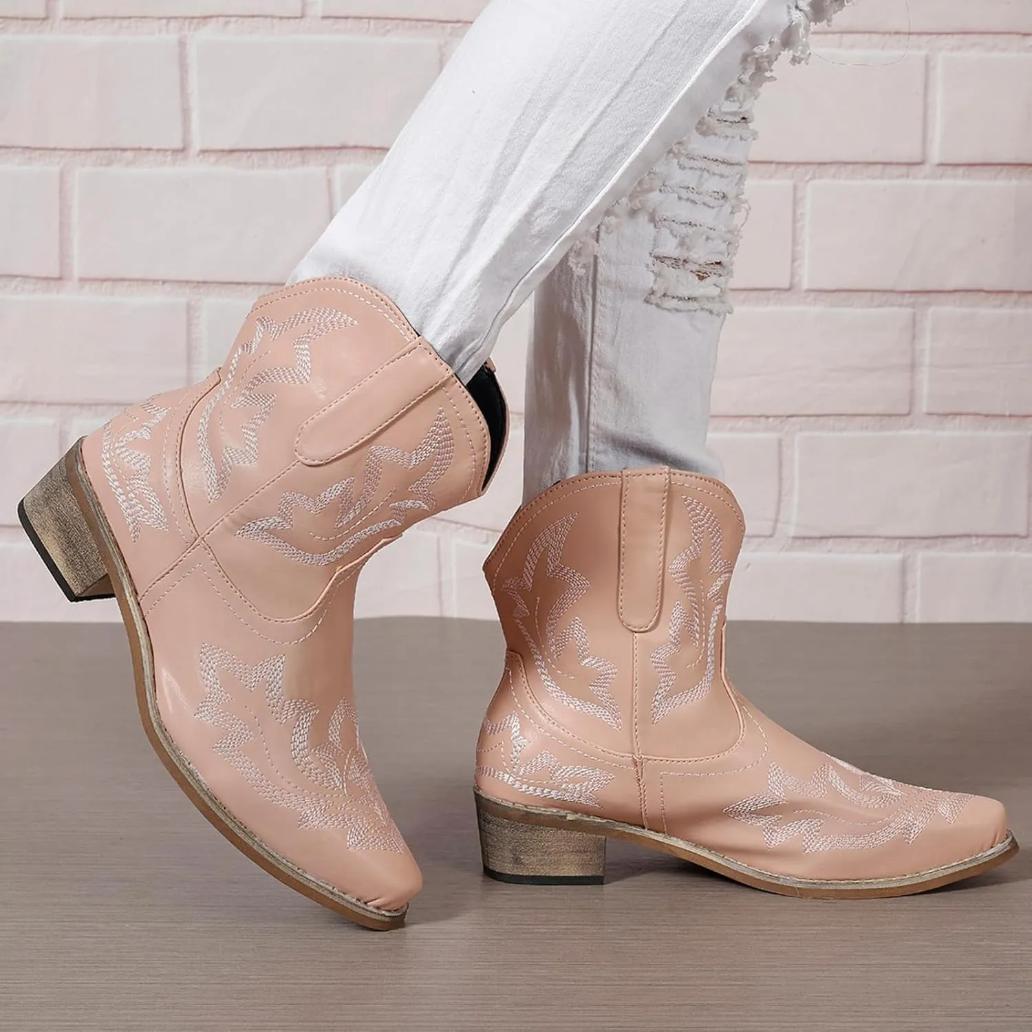 Cowboy Boots for Women Ankle Cowgirl Western Booties Stitched Embroidered Pointed Toe Classic Short Boots