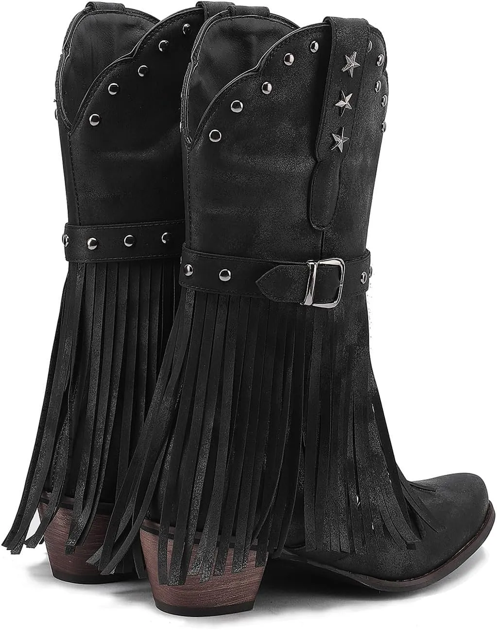 Cowboy Boots for Women Mid Calf Chunky Heel Cowgirl Booties Western Pointed Toe Low Chunky Heel Tassel Women Boot
