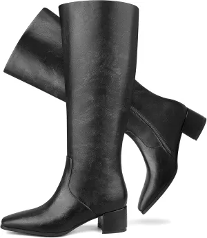 Cozivwaiy Women's Knee High Boots Black Tall Boot Comfortable Block Low Heel Dressy Shoes Half Zipper 1.96 Inches Heels