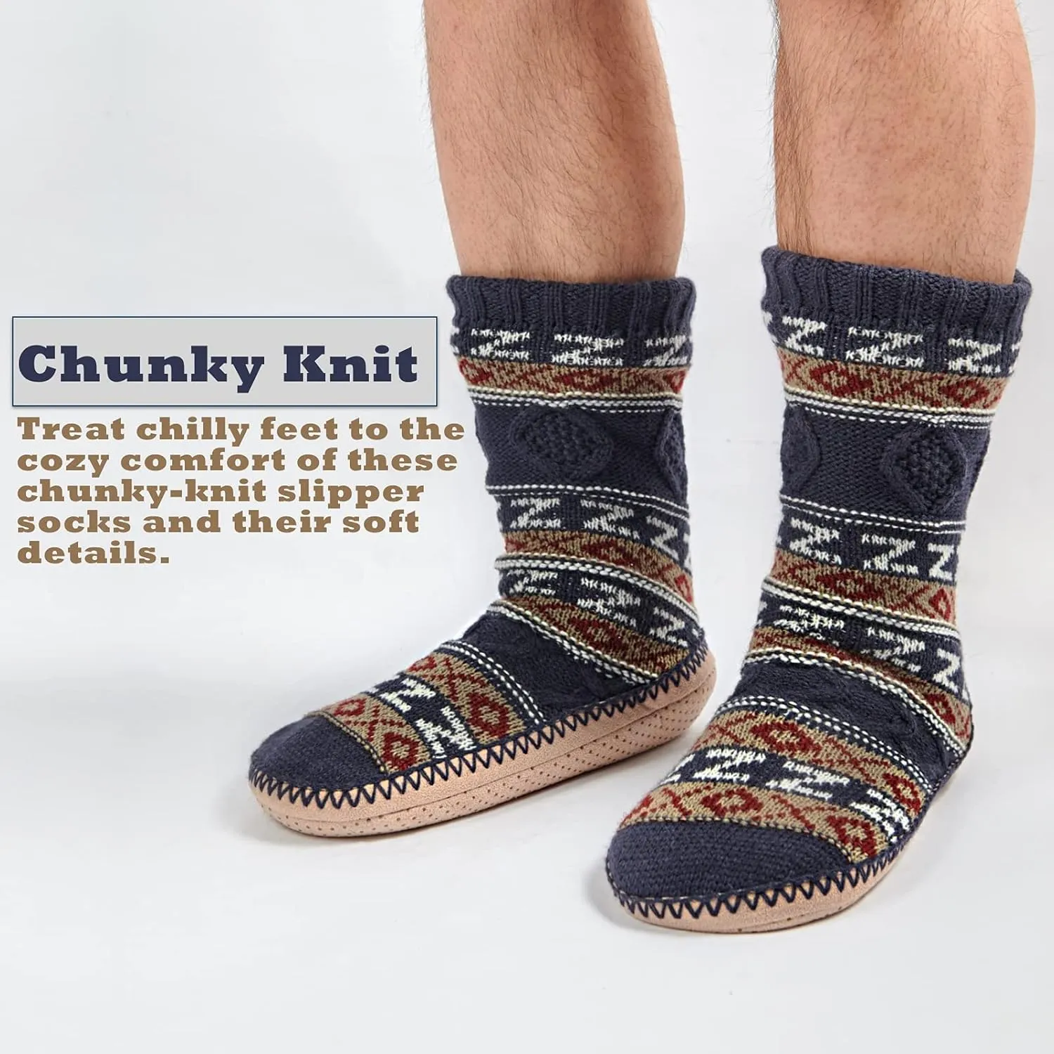 Cozylook Mens Slipper Socks Fleece Lined Non-slip Soles, Winter Soft Thick Cozy Home Boots, Warm Fuzzy House Shoes Indoor