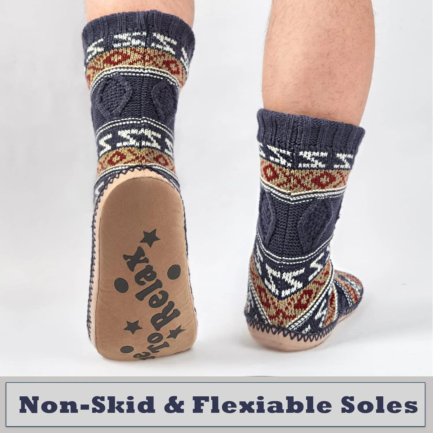 Cozylook Mens Slipper Socks Fleece Lined Non-slip Soles, Winter Soft Thick Cozy Home Boots, Warm Fuzzy House Shoes Indoor