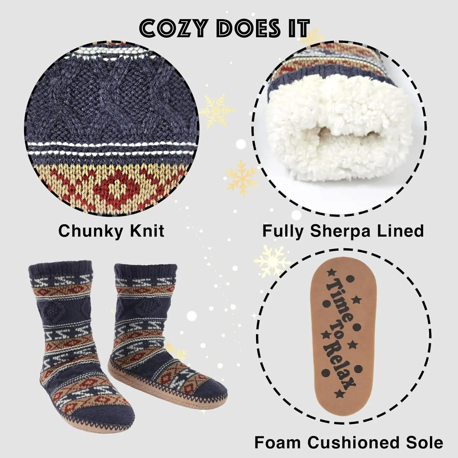 Cozylook Mens Slipper Socks Fleece Lined Non-slip Soles, Winter Soft Thick Cozy Home Boots, Warm Fuzzy House Shoes Indoor