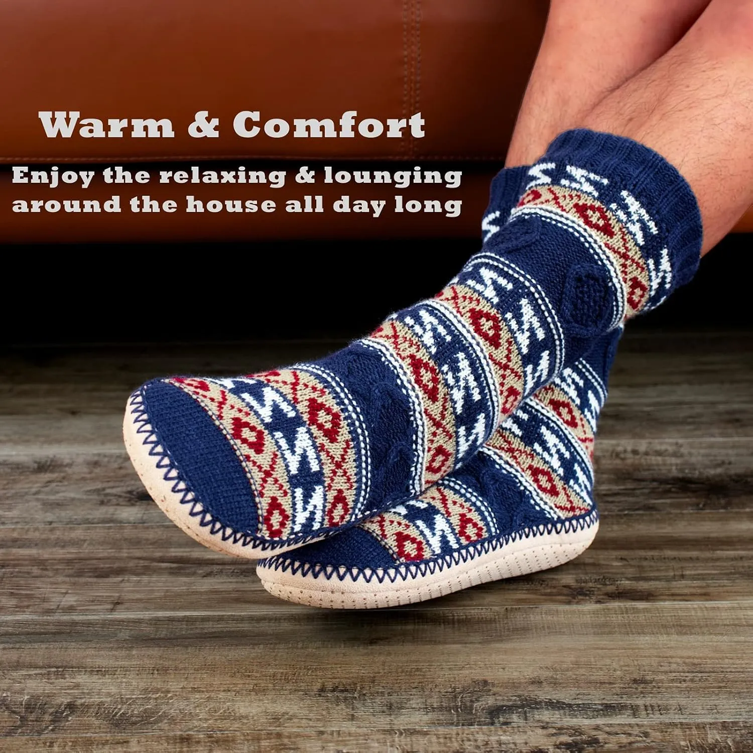 Cozylook Mens Slipper Socks Fleece Lined Non-slip Soles, Winter Soft Thick Cozy Home Boots, Warm Fuzzy House Shoes Indoor