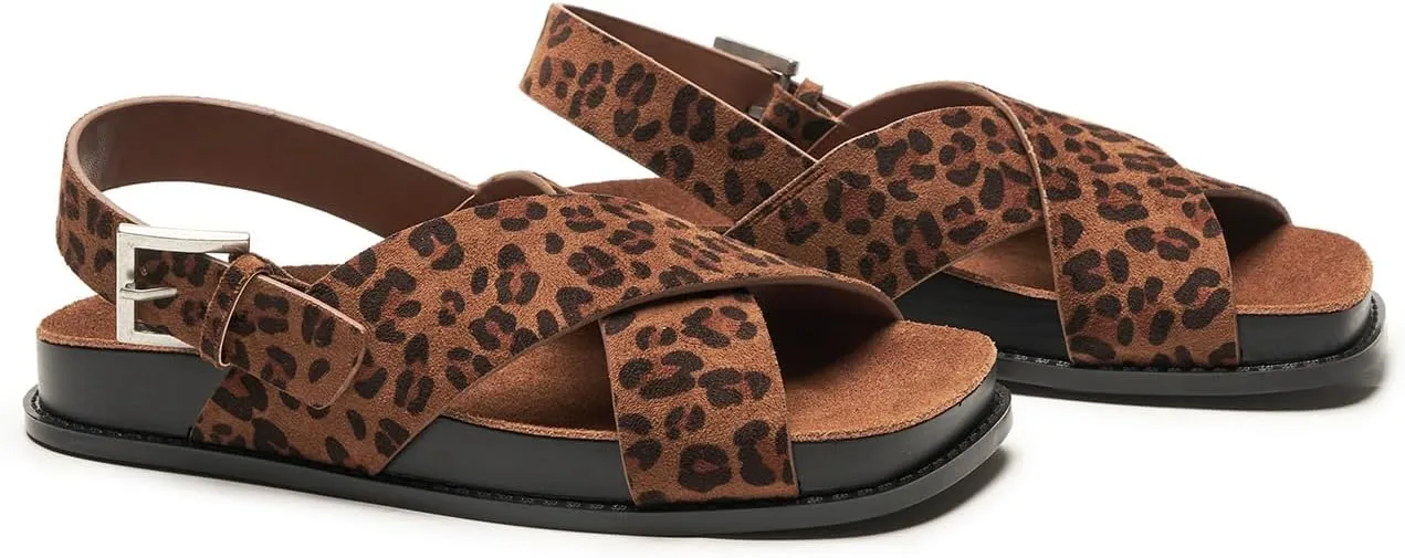 C.Paravano Women Sandals,Comfortable Dressy Flat Slides Summer Sandals with Arch Support for Walking Beach Casual Adjustable Buckle Slip-Ons Fashion Shoes