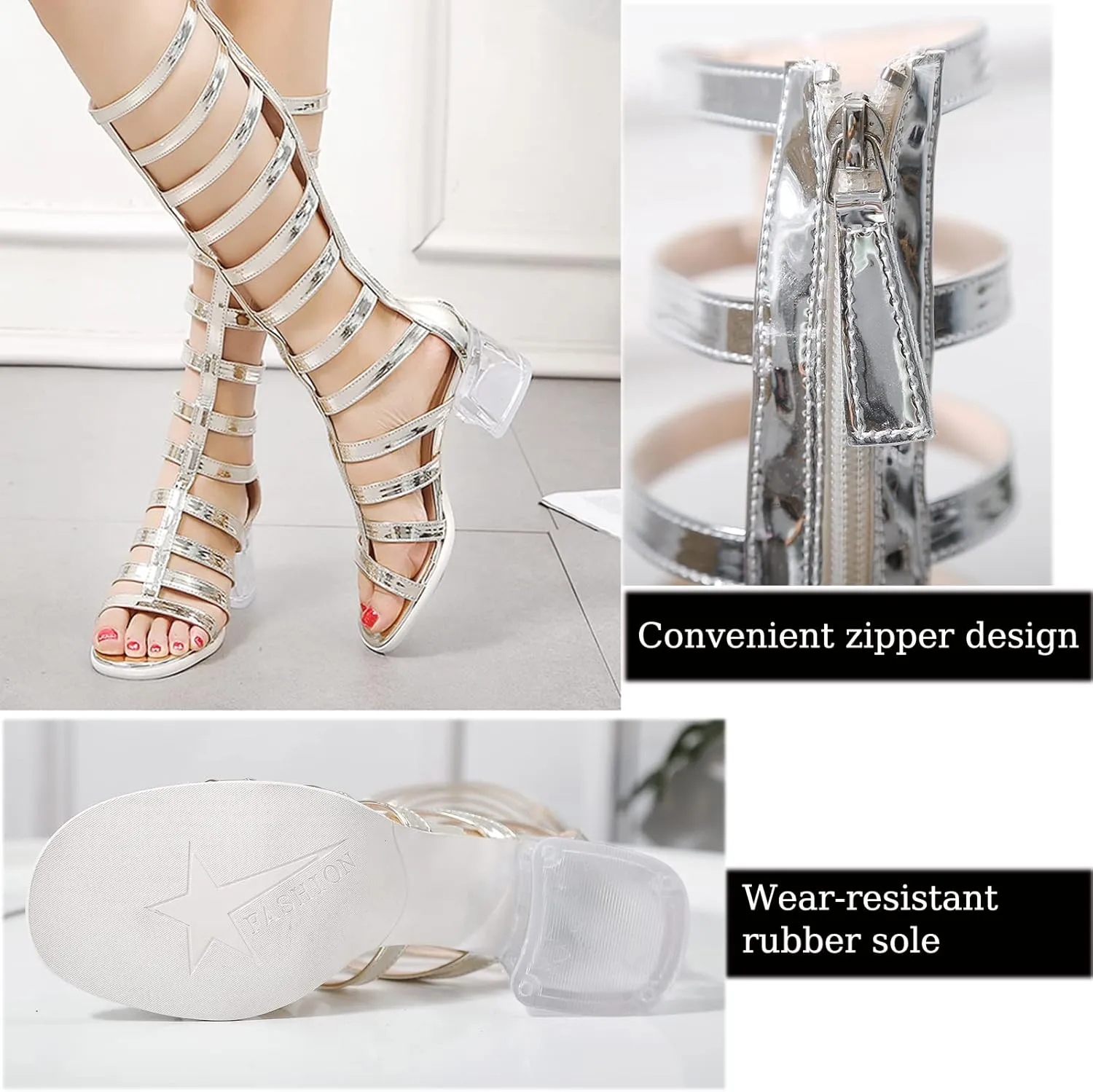 Crepuscute Women's Open Toe Knee High Flat Roman Gladiator Sandals,Summer Beach High Top Zip Back Casual Sandals Outdoor party travel sexy wedge Long Boots