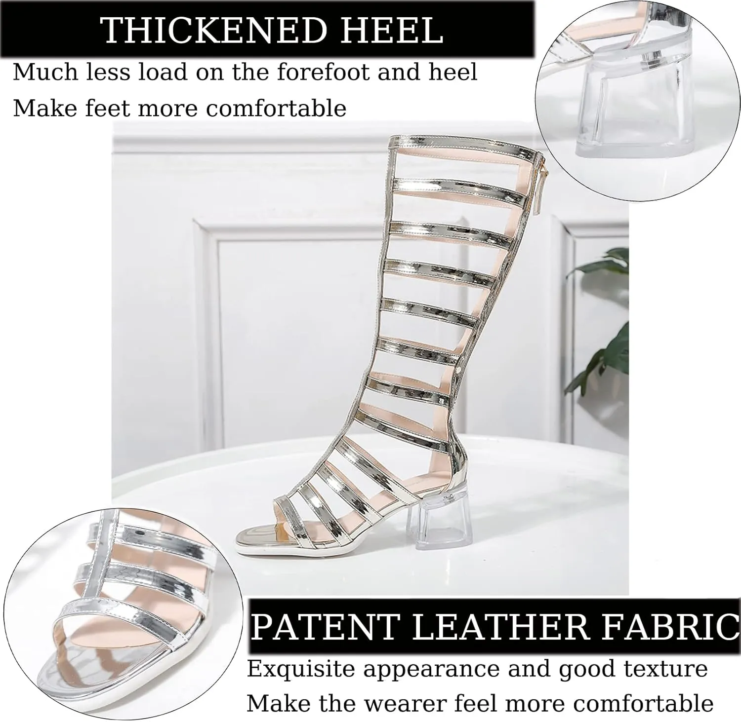 Crepuscute Women's Open Toe Knee High Flat Roman Gladiator Sandals,Summer Beach High Top Zip Back Casual Sandals Outdoor party travel sexy wedge Long Boots