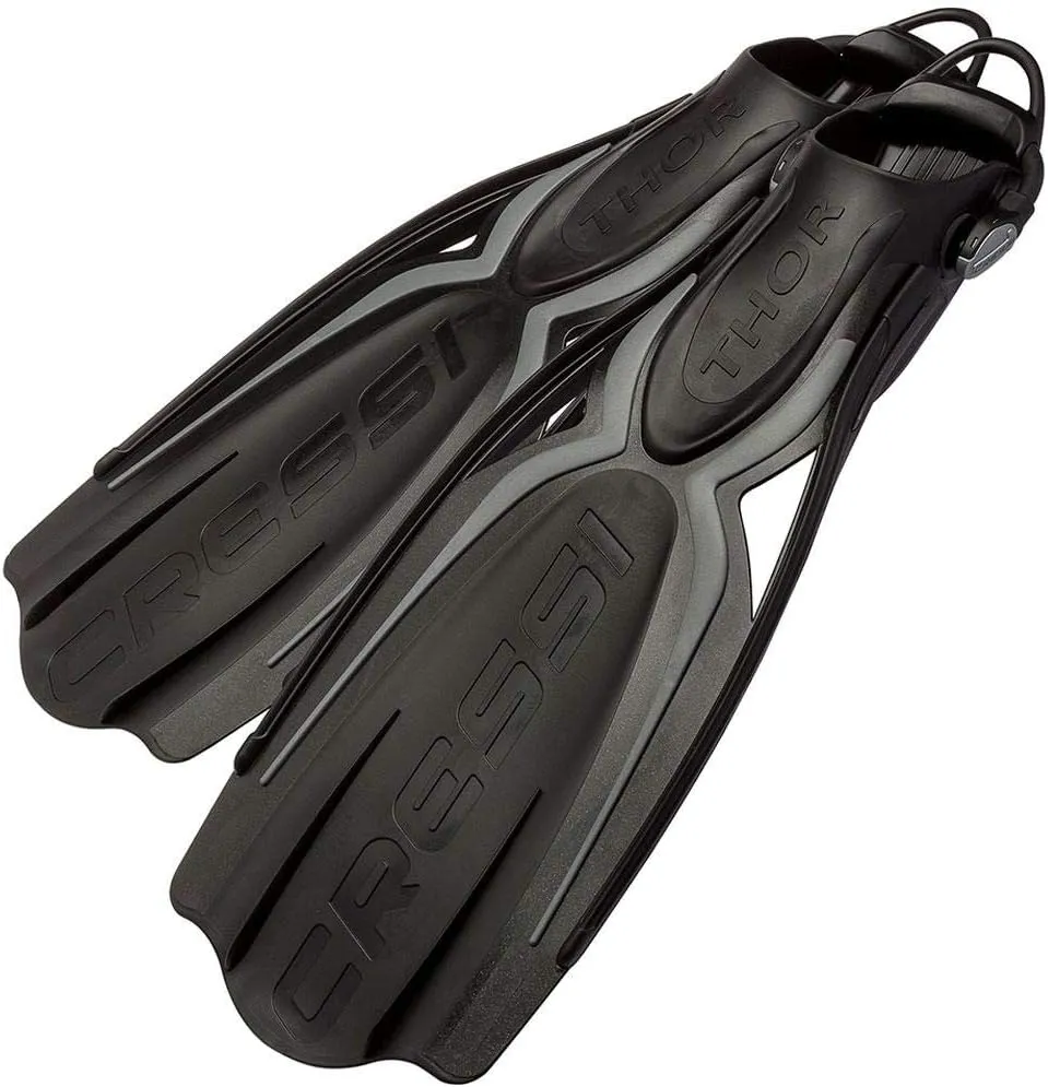 Cressi Adult Open Heel Fins with Elastic Bungee Strap for Scuba Diving - Strength, Power, Comfort, Aesthetics, Lightness - Thor EBS: Made in Italy