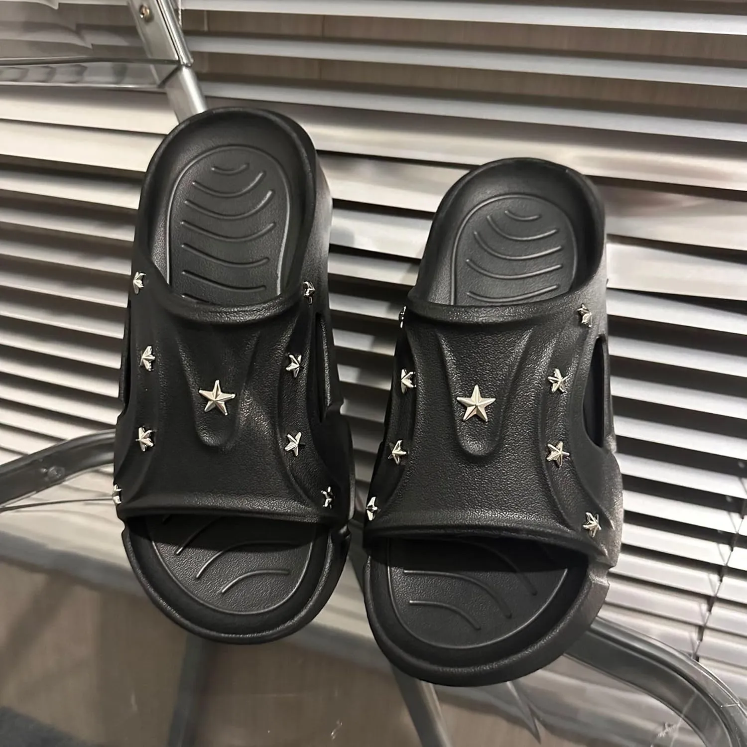Cute Emo Shoes Stars Goth Punk Clogs Grunge Chunky Platform Slides Slip On Breathable Soft Mules Y2K Kawaii Fashion Trendy Pumps Rave Parties Sandals Beach Cruise Swimming Pool Spring Summer Outdoors