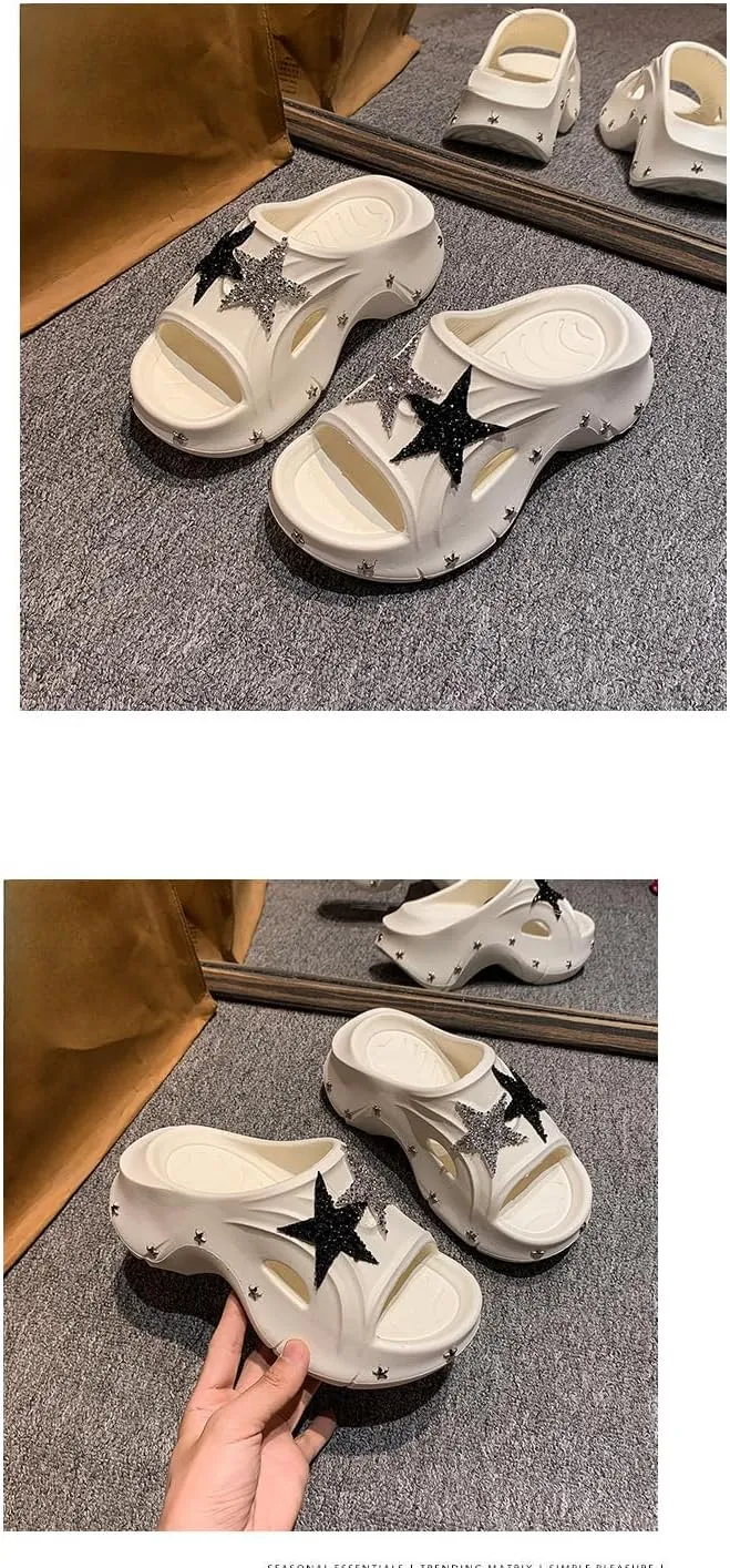 Cute Emo Shoes Stars Goth Punk Cloud Clogs Grunge Chunky Platform Slides Slip On Breathable Soft Mules Y2K Kawaii Fashion Trendy Pumps Rave Parties Sandals Beach Swimming Pool Spring Summer Outdoors